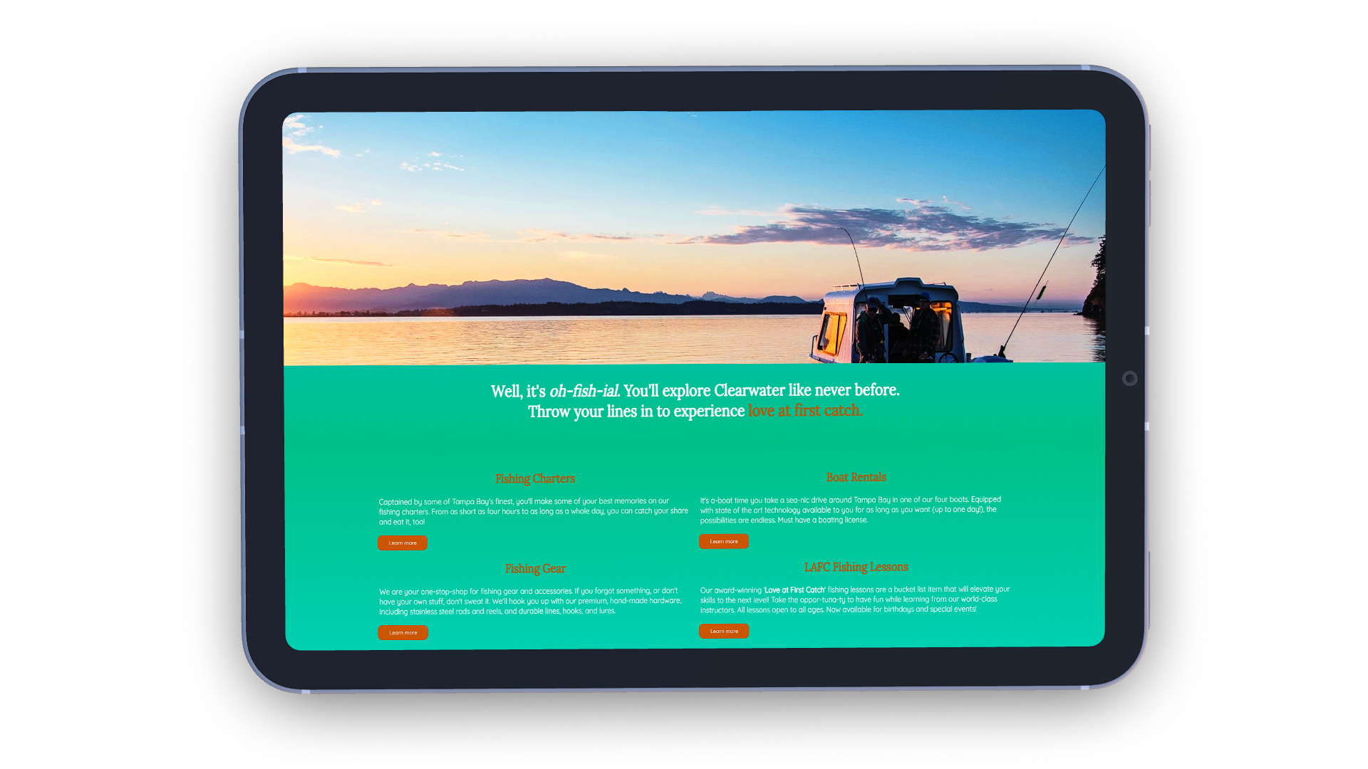 Tablet with landing page showcase